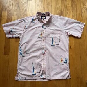 Reyn Spooner Shirt Mens S Pink Sailboat Print Hawaiian Button Up Nautical
